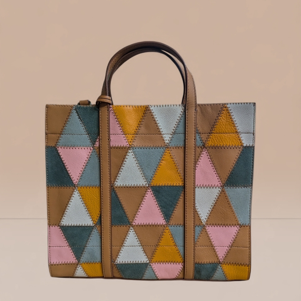 👜 Fossil Patchwork Leather Tote Satchel Crossbody - Picture 7 of 13